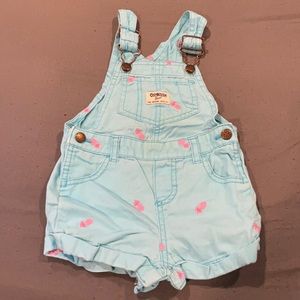blue with pink pineapple toddler overalls